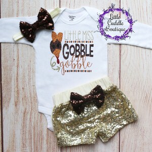 Little Miss Gobble Wobble Baby Shorts Outfit, Thanksgiving Baby Girl Outfit, Thanksgiving Skirt, 1st Thanksgiving, Turkey, First Holiday