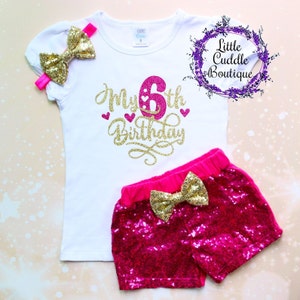 Il mio vestito da pantaloncini per il 6° compleanno, vestito per il compleanno di una bambina di 6 anni, dolce 6 e impertinente, vestito per il 6° compleanno, festa per bambini di sei anni, maglietta per i 6 anni