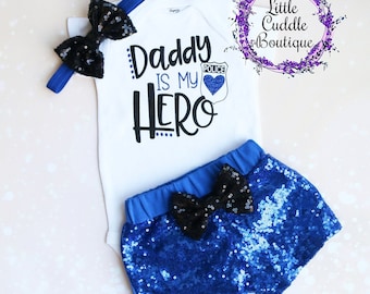 Daddy Is My Hero Police Shorts Outfit, Police Baby Outfit, Police Bodysuit, Baby Outfit, 1st Father&#39;s Day, Father&#39;s Day Gift, Daddy Gift