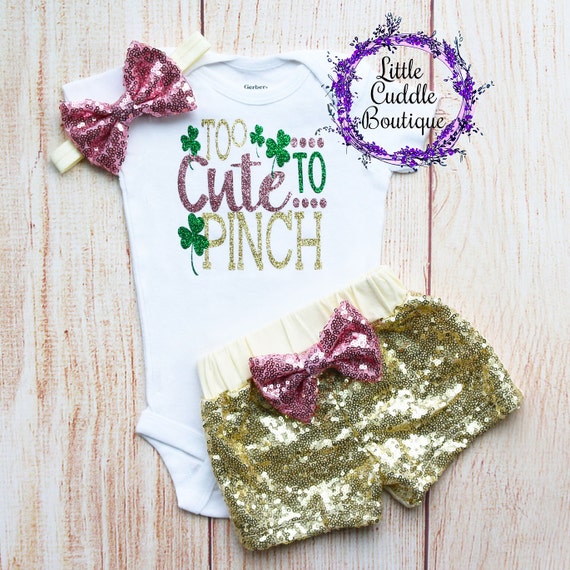 Too Cute To Pinch Baby Shorts Outfit, St. Patrick's Day Birthday Outfit, St. Patricks Day Bodysuit, 1st St. Patty's Day Outfit, 1st Holiday