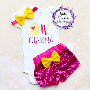 Personalized Sunshine Birthday Shorts Outfit, Sunshine Outfit, You Are My Sunshine Birthday Party, Sun Outfit, Sunny Bodysuit, Sunshine