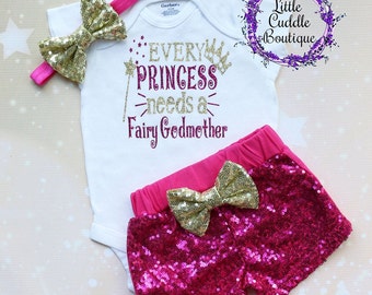 Every Princess Needs A Fairy Godmother Baby Shorts Outfit, God Baby Gift, Godmother, Godmother Proposal, Goddaughter Outfit, Goddaughter
