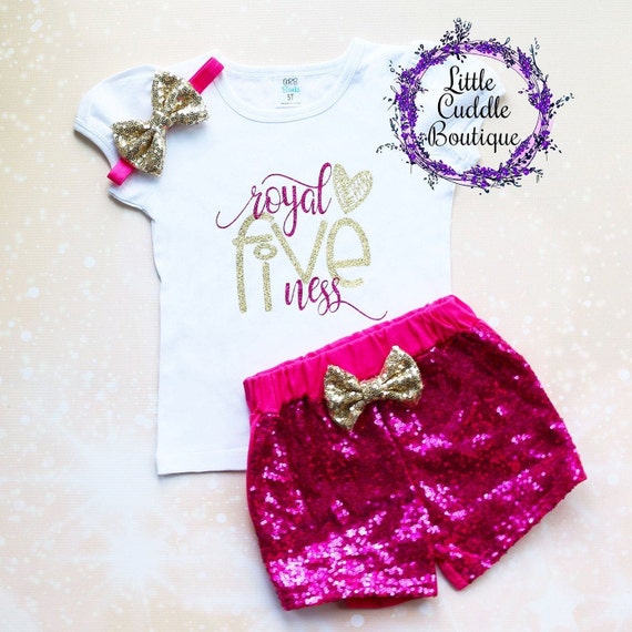 Royal Fiveneess 5th Birthday Shorts Outfit 5 Year Old Girl