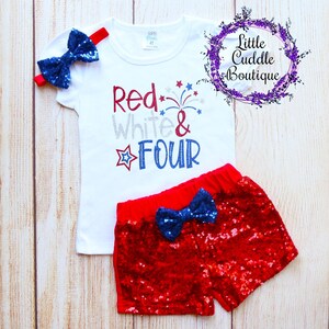 Red White & Four 4th of July Kids Birthday Shorts Outfit, Firecracker Outfit, Fourth of July Birthday, Summer  Birthday Outfit, Fireworks