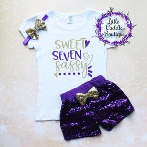 Sweet Seven & Sassy Birthday Shorts Outfit, 7 Year Old Girl Birthday Outfit, Sweet 7 And Sassy, 7th Birthday Outfit, Seven Year Old Party