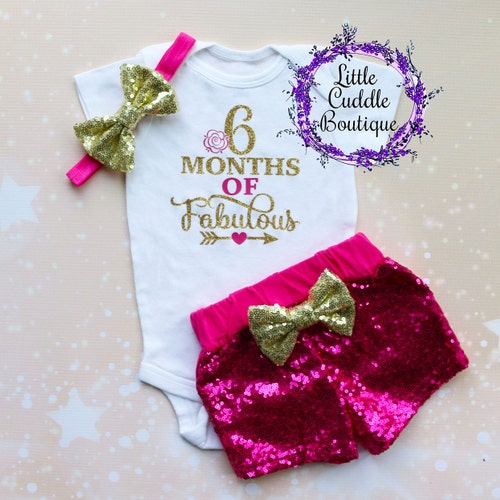 6 Months of Fabulous Baby Shorts Outfit 6 Month Outfit Six Etsy
