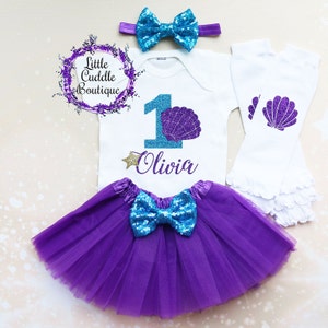 Personalized Seashell Birthday Tutu Outfit, Mermaid Outfit, First Birthday Outfit, Under The Sea Birthday Outfit, Seashell Party, Ocean