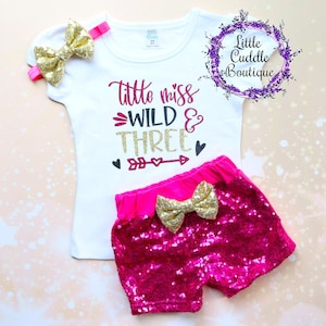 Little Miss Wild And Three Birthday Shorts Outfit, 3rd Girl Birthday Outfit, Young Wild And Free Birthday, 3rd Birthday Outfit, Little Miss