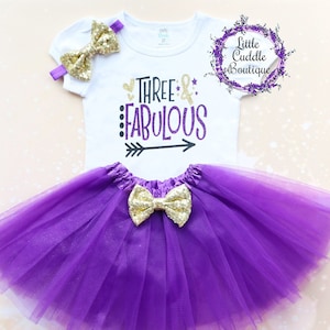 Three & Fabulous 3rd Birthday Tutu Outfit, 3rd Girl Birthday Outfit, Three Year Old Birthday Outfit, Three And Fabulous, 3 Year Old Party