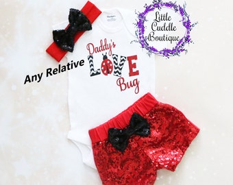 Relative Love Bug Baby Shorts Outfit, Ladybug Outfit, Sequin Shorts, Lady Bug Shirt, Lady Bug Bodysuit, Lady Bug Birthday, Photo Shoot