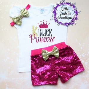 Kinder Princess Shorts Outfit, Kindergarten Outfit, 1st Day Of School Shirt, Kindergarten Shirt, KinderPrincess Outfit, First Day Kinder