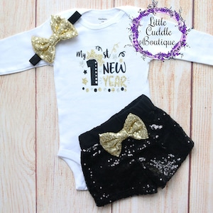 My First New Year's Baby Shorts Outfit, Holiday Outfit, My 1st New Years, NYE Outfit, Holiday Party, Holiday Photos, New Years Eve, New Year