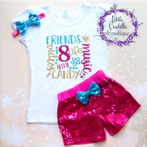 8th Birthday Shorts Outfit, 8 Year Old Girl Birthday Outfit, 8 And Great Shirt, 8th Birthday Outfit, Eight Year Old Party, Eight & Great