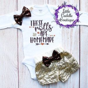 These Rolls Are Homemade Baby Shorts Outfit, Thanksgiving Baby Girl Outfit, Thanksgiving Skirt, 1st Thanksgiving Outfit, Turkey, 1st Holiday
