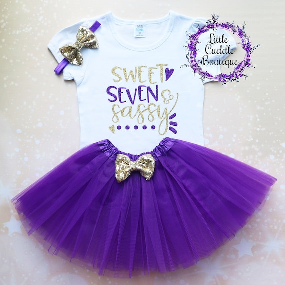 Sweet Seven & Sassy 7th Birthday Tutu Outfit, Seventh Birthday Outfit, 7 Year Old Birthday Outfit, 7th Birthday Shirt, Seven Year Old Party