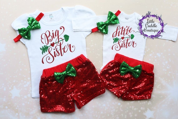 Big Sister Little Sister Christmas Shorts Outfits Sibling Outfits