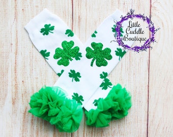 St. Patrick&#39;s Day Leg Warmers, Saint Paddy&#39;s Day Outfit, Shamrock Warmers, 1st Holiday Baby Outfit, Four Leaf Clover Leggings, Saint Patrick