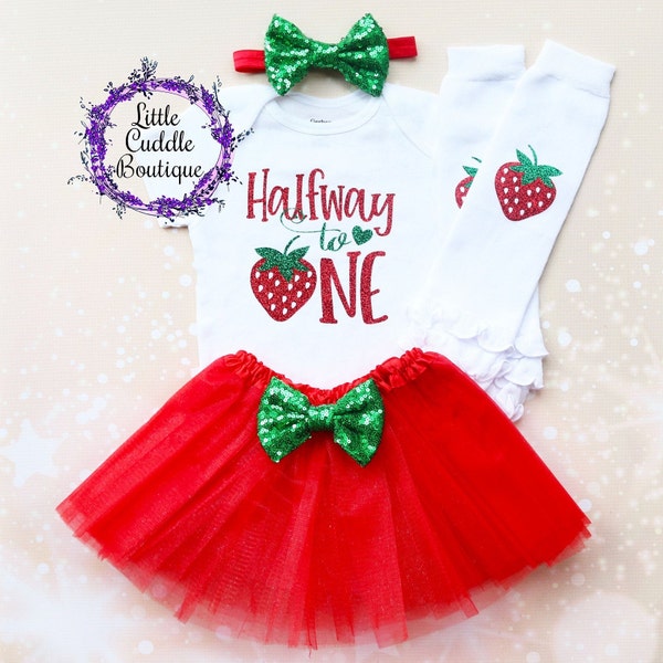 Halfway To One Strawberry Baby Tutu Outfit, 6 Month Outfit, Six Month Outfit, 6 Month Shirt, 6 Month Bodysuits, Girl Half Birthday, Fruit