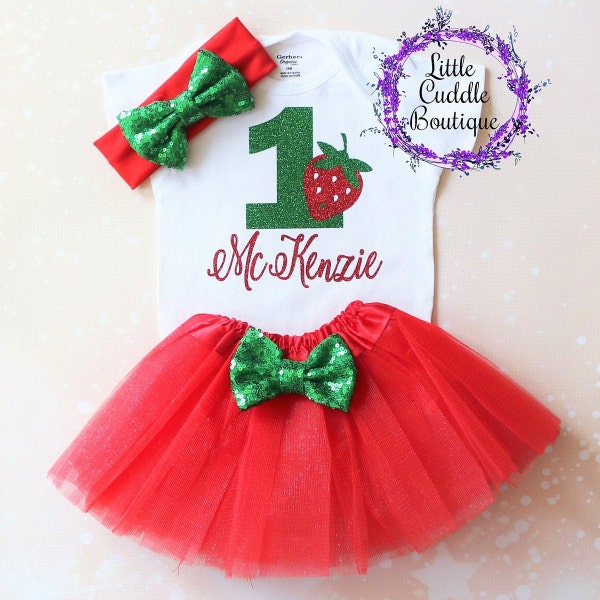 Personalized Strawberry First Birthday Tutu Outfit, Strawberry Girl Outfit, Sweet One, Red Tutu, Strawberry Bodysuit, First Birthday Outfit