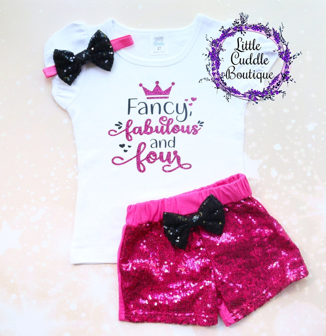 Fancy Fabulous and Four Shorts Birthday Shorts Outfit, 4 Year Old Girl ...