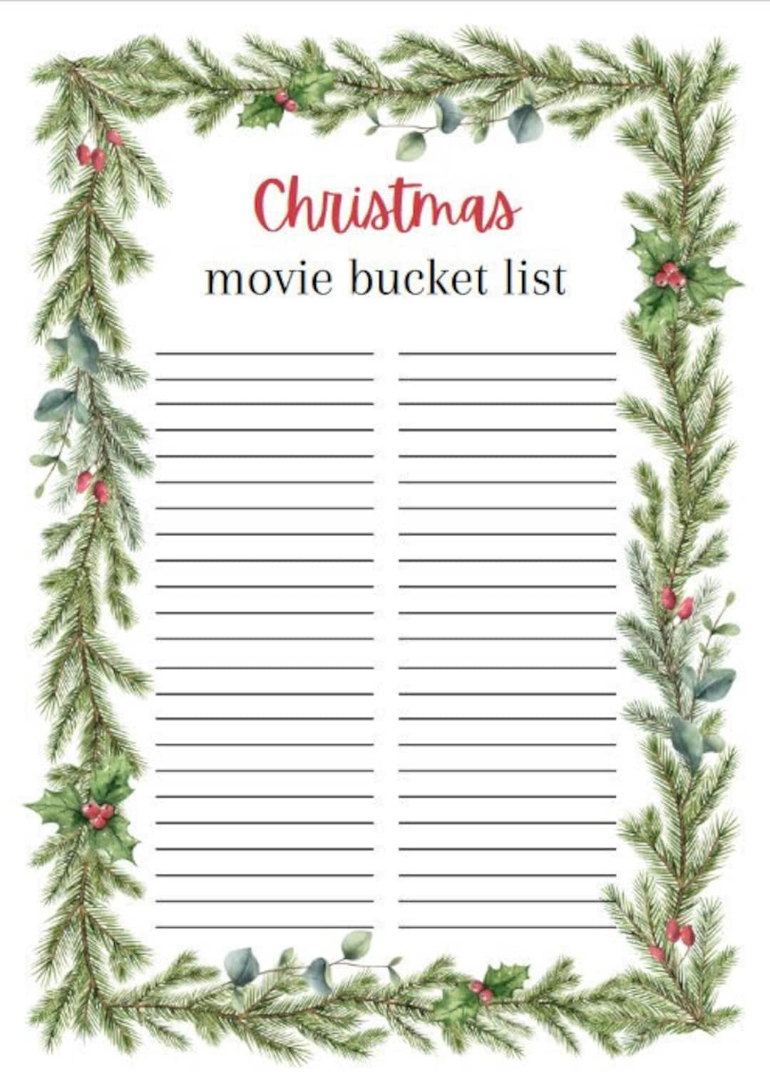 Christmas Movie Bucket List-printable - Etsy