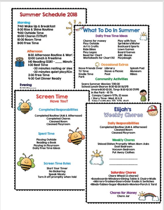 Summer Schedule And Chore Lists Charts