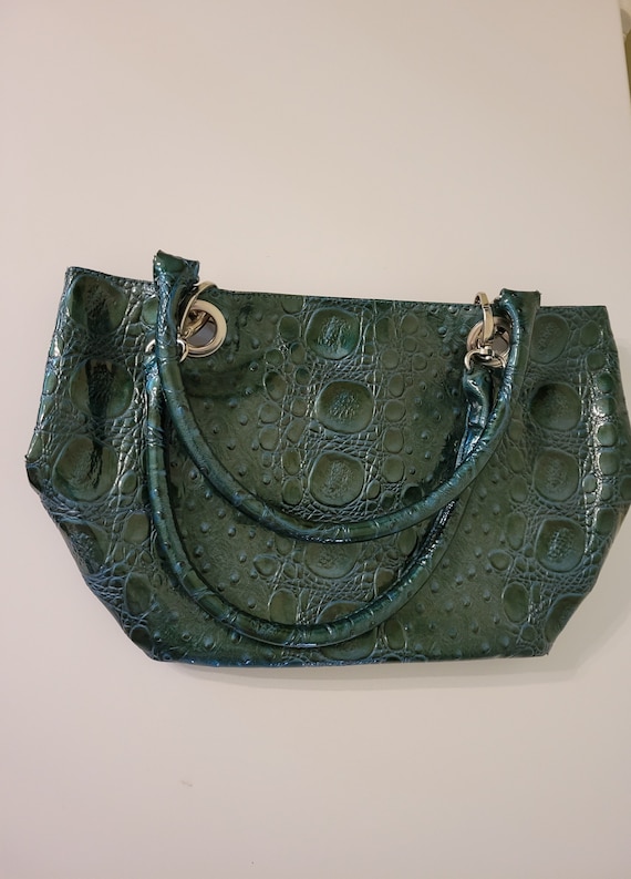 Vintage Green Reptile Print Embossed Vinyl Handbag