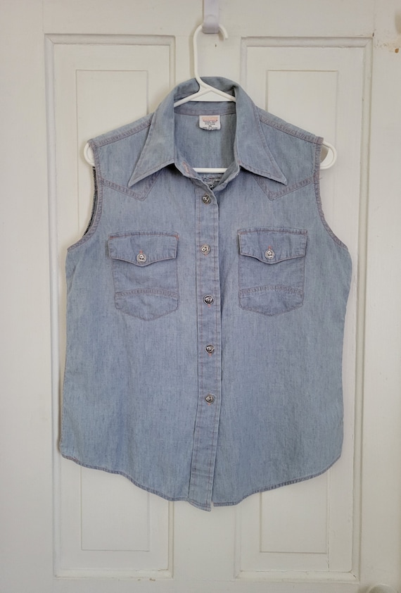 Retro Denim Sleeveless Western Style Shirt