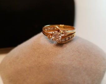 Vintage 14K Gold Engagement Ring And Wedding Band Set