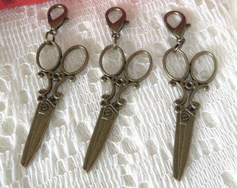 Journal Charm, Vintage Scissors, Clip On Charm Bronze Hairdresser Scissors Dangle Charm. Planner, Zip Charm.