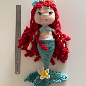Handmade Crochet Princess Ariel Doll, Red Hair Little Mermaid Amigurumi Toy, Cotton Yarn imagem 11