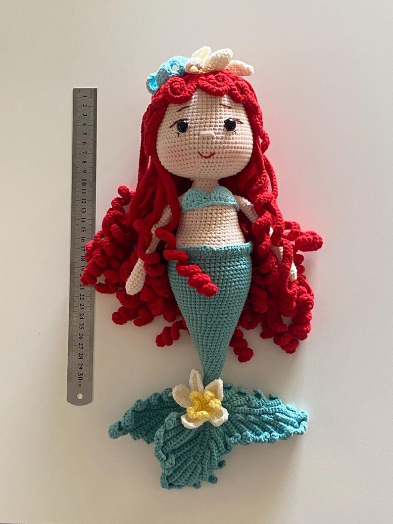Handmade Crochet Princess Ariel Doll, Red Hair Little Mermaid Amigurumi Toy, Cotton Yarn imagem 11