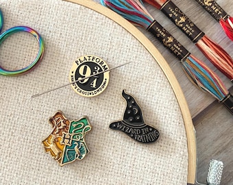 Wizard School Crest/Hat/Station Needle Minder: Embroidery, Cross Stitch, Needlework.