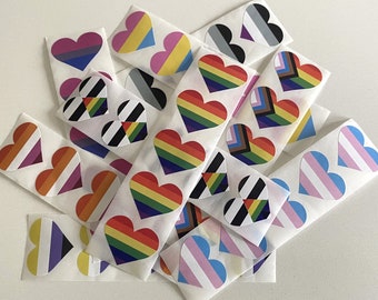 50 Rainbow Pride Heart Stickers: LGBTQI Ally Decals