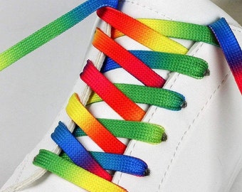 1 x Pair Gradient Print Flat Shoe laces Rainbow LGBT Gay Pride Shoelace.