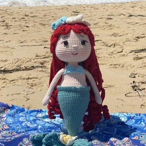 Handmade Crochet Princess Ariel Doll, Red Hair Little Mermaid Amigurumi Toy, Cotton Yarn imagem 2