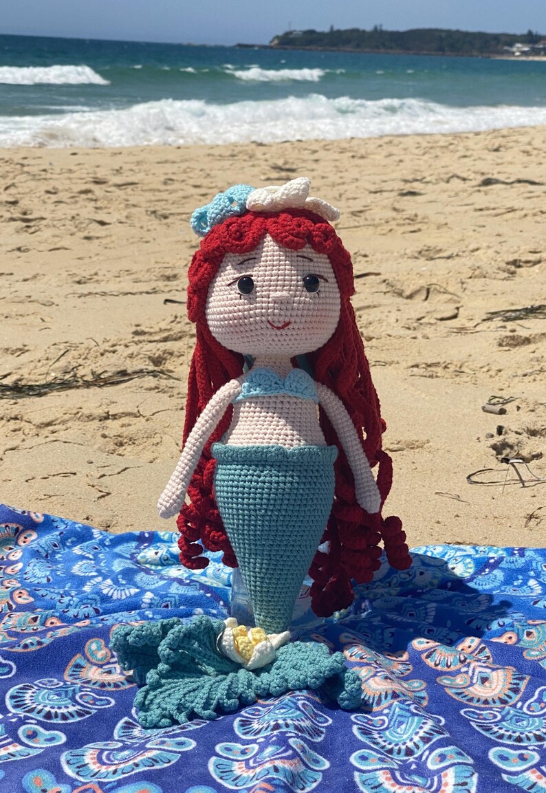 Handmade Crochet Princess Ariel Doll, Red Hair Little Mermaid Amigurumi Toy, Cotton Yarn imagem 2