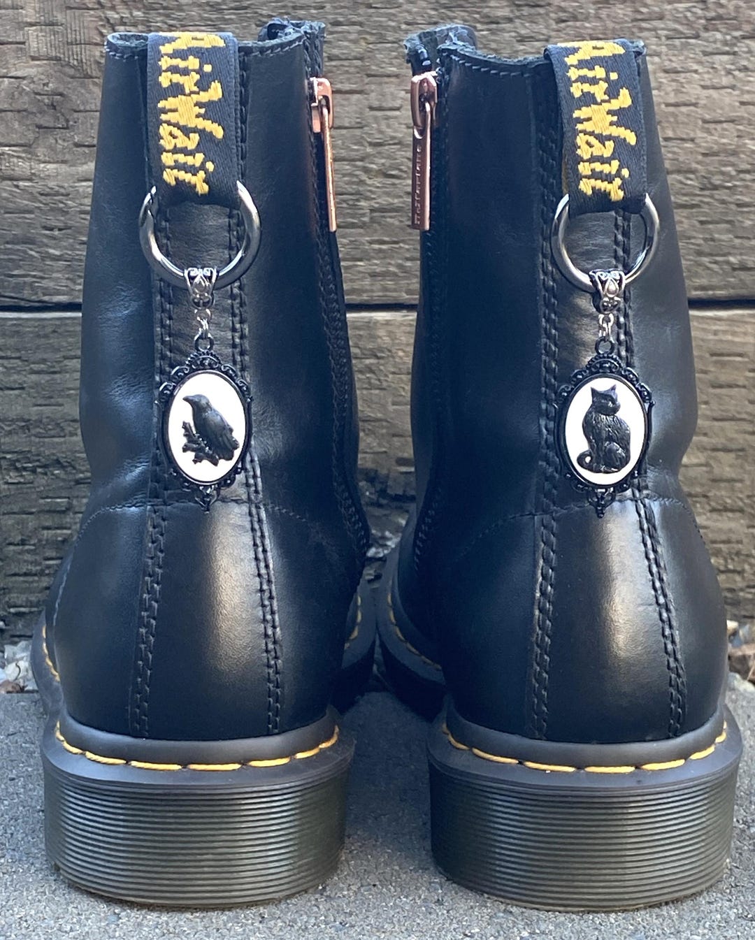Black & White Cameo With Crow or Cat Boot Charm for Doc Marten Boots ...