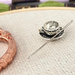 Tea Cup & Saucer Needle Minder: Embroidery, Cross Stitch, Needlework.