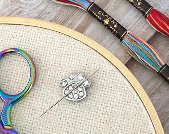 Bling Paw Needle Minder: Embroidery, Cross Stitch, Needlework. Dog, Cat, Bear Paw Print.
