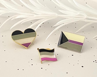 Asexual Pride Enamel Pin: Flag, Heart, Rectangle Community Badges.