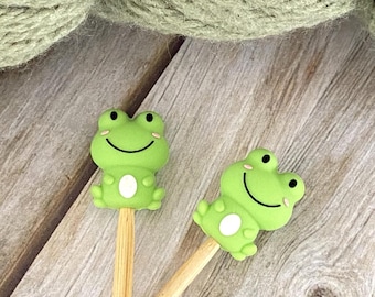 Little Green Frog: Knitting Needle Stoppers, Point Protectors, Stitch Stoppers. (Set of 2)