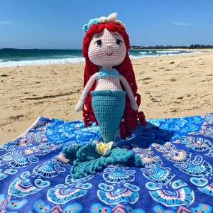 Handmade Crochet Princess Ariel Doll, Red Hair Little Mermaid Amigurumi Toy, Cotton Yarn imagem 1