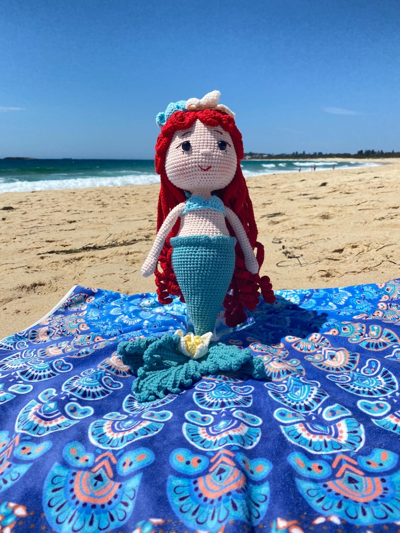 Handmade Crochet Princess Ariel Doll, Red Hair Little Mermaid Amigurumi Toy, Cotton Yarn imagem 1