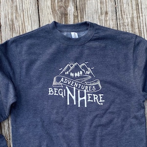 Unisex Heather Blue New Hampshire Adventures Crewneck Sweatshirt