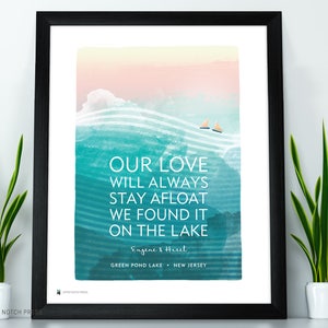 Customizable Lake Love Art Print / Personalized Lake Art / Wedding Gift / Anniversary / Housewarming / Sailboats image 1