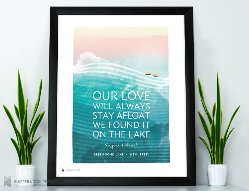 Customizable Lake Love Art Print / Personalized Lake Art / Wedding Gift / Anniversary / Housewarming / Sailboats image 1