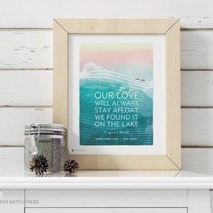 Customizable Lake Love Art Print / Personalized Lake Art / Wedding Gift / Anniversary / Housewarming / Sailboats image 2