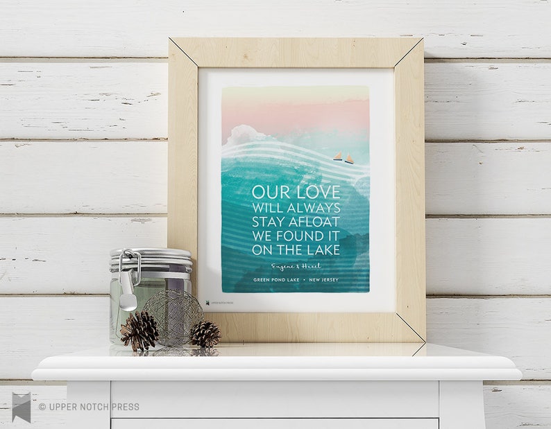 Customizable Lake Love Art Print / Personalized Lake Art / Wedding Gift / Anniversary / Housewarming / Sailboats image 2