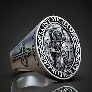 Sterling Silver Saint Michael Ring: Archangel Protection Signet